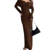 Women's Off Shoulder Bodycon Maxi Dress Long Sleeve Wedding Guest Party Long Dress