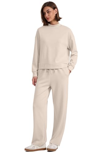 Two Piece Sets for Women Fall Outfits Lounge Sets Mock Neck Tops Wide Leg Pants Vacation Travel Airport Outfits