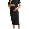 Women's Maternity Ribbed 2 Piece Outfits Short Sleeve Crop Top Bodycon Slit Midi Skirt Set