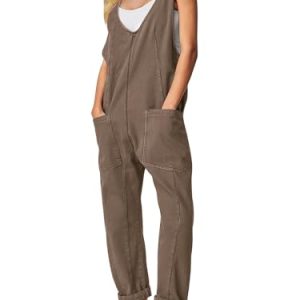 Womens High Roller Denim Bib Jumpsuits Casual Loose Sleeveless Baggy Overalls Jeans Pants Jumpers with Pockets