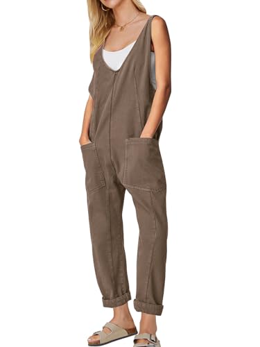 Womens High Roller Denim Bib Jumpsuits Casual Loose Sleeveless Baggy Overalls Jeans Pants Jumpers with Pockets