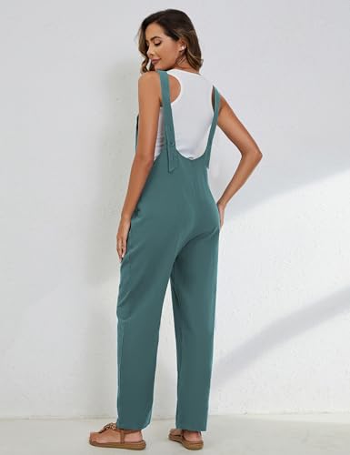 Womens Overalls Linen Cotton Jumpsuits Loose Casual Jumpers with Pockets
