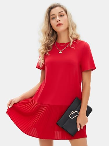 Womens Summer Casual Short Sleeve Dress Crewneck Tshirt Dresses Pleated Aline Mini Dress 2025 Vacation Beach Sundress