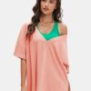 Women's Casual Oversized V Neck T-Shirts Tops Reversible Athletic Workout Crew Neck Fashion Trendy Tee