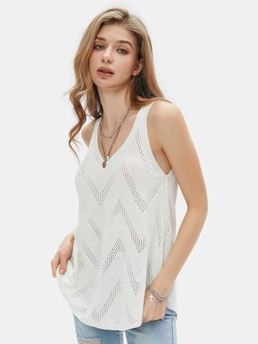 Womens Summer Sleeveless Scoop Neck Knit Sweater Vest Crochet Hollow Out Tank Tops Beach Vacation 2025