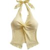 Women's Twist Front Tie Halter Neck Split Hem Backless Summer Going Out Crop Top