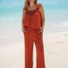 Womens Summer 2 Piece Sets Sleeveless Square Neck Tie-Back Cami Top Wide Leg Pants Matching Set Beach Vacation Outfits