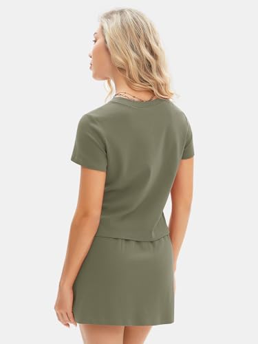 Womens Summer 2 Piece Short Skirt Sets Short Sleeve Tshirt Matching Tennis Skort Dressy Cotton Travel Vacation Outfits