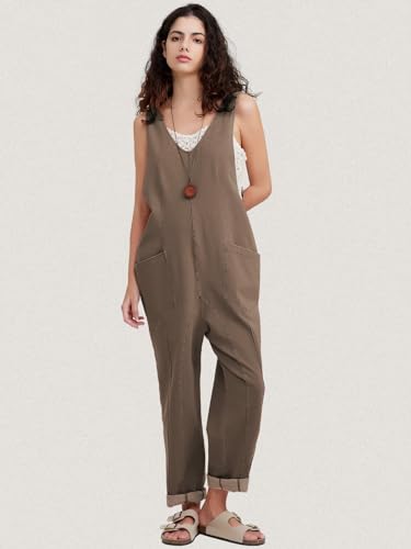Womens High Roller Denim Bib Jumpsuits Casual Loose Sleeveless Baggy Overalls Jeans Pants Jumpers with Pockets