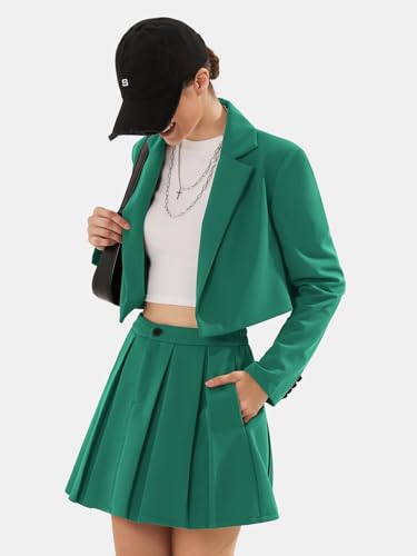 Women's Business Casual Blazer Suit Sets and Pleated Mini Skirt 2 Piece Outfits Trendy Long Sleeve Y2K Clothes 2025