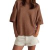 Women Sweater Tee Casual Crewneck Short Sleeve Pullover Top Ribbed Knit Loose Shirt