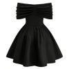 Women's Plus Size Off The Shoulder Bow Dress Ruched Fit and Flare Elegant Vintage Dress