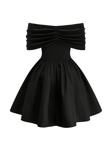 Women's Plus Size Off The Shoulder Bow Dress Ruched Fit and Flare Elegant Vintage Dress