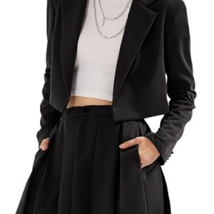 Women's Business Casual Blazer Suit Sets and Pleated Mini Skirt 2 Piece Outfits Trendy Long Sleeve Y2K Clothes 2025