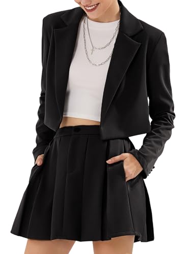 Women's Business Casual Blazer Suit Sets and Pleated Mini Skirt 2 Piece Outfits Trendy Long Sleeve Y2K Clothes 2025