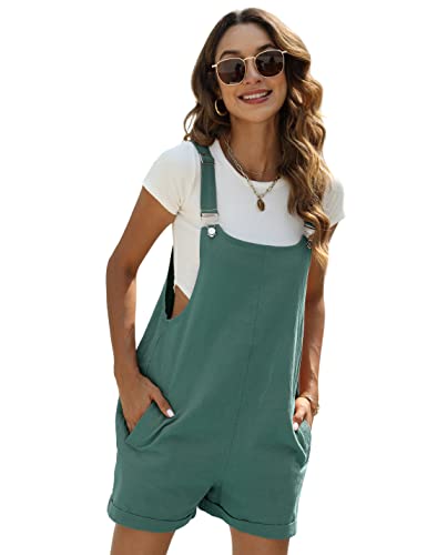 Women's Cotton Linen Short Overalls Casual Summer Bib Shortalls with Pockets