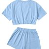 Girl's Short Sleeve Letter Graphic 2Pcs Crop Top and Track Shorts Set