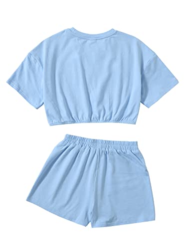 Girl's Short Sleeve Letter Graphic 2Pcs Crop Top and Track Shorts Set