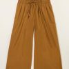 Women Casual Wide Leg Pants Summer Cotton High Rise Elastic Waist Cropped Capris Trousers with Pockets