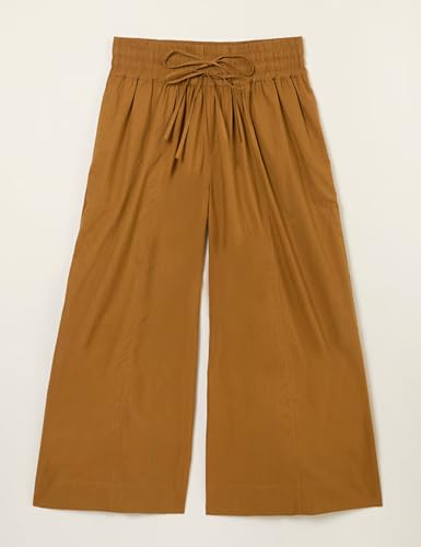 Women Casual Wide Leg Pants Summer Cotton High Rise Elastic Waist Cropped Capris Trousers with Pockets