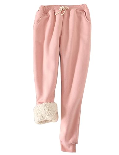 Womens Sherpa Lined Sweatpants Winter Warm Fleece Joggers Casual Lounge Pants