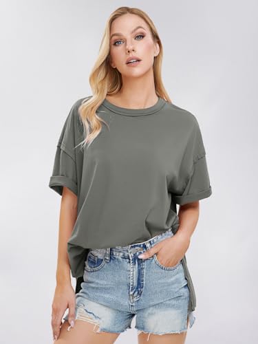 Womens Summer Oversized T Shirts 2025 Casual Short Sleeve Loose Maternity Tops Crewneck Tunic Plus Gym Workout Top