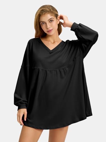 Womens Fall Long Sleeve Shirts V Neck Casual Maternity Tops Loose Babydoll Pullover Dressy Tunic Blouse Outfits 2025
