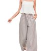 Women's Wide Leg Pants Drawstring Striped Cotton Mid Rise Casual Long Palazzo Trousers with Pockets