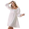 Womens 2025 Square Neck Dress Long Puff Sleeve A-Line Casual Short Mini Dresses