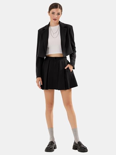 Women's Business Casual Blazer Suit Sets and Pleated Mini Skirt 2 Piece Outfits Trendy Long Sleeve Y2K Clothes 2025