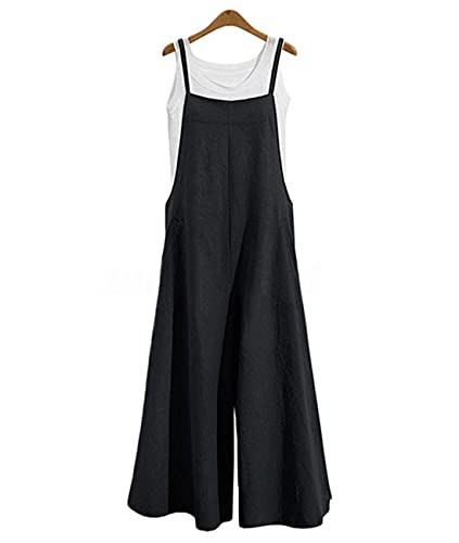Women Casual Loose Long Bib Pants Wide Leg Jumpsuits Baggy Cotton Rompers Overalls with Pockets PZZTYP2