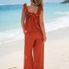 Womens Summer 2 Piece Sets Sleeveless Square Neck Tie-Back Cami Top Wide Leg Pants Matching Set Beach Vacation Outfits