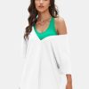 Women's Casual Oversized V Neck T-Shirts Tops Reversible Athletic Workout Crew Neck Fashion Trendy Tee