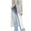 Women's Sheer Button Down Long Sleeve Maxi Shirt Kimono Dress Lightweight Summer Coverups