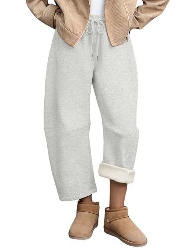 Womens Fleece Lined Sweatpants Barrel Leg High Waist Winter Joggers Cozy Home Travel Lounge Pants with Pockets