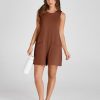 Women's Casual Rompers Stretchy Onesie Summer Sleeveless Shorts Jumpsuits with Pockets