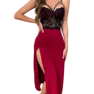 Women's Lace Lingerie Dress Sleeveless High Slit Long Nightgown Chemise Nightdress