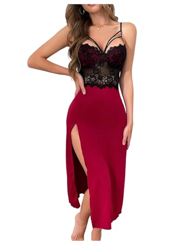 Women's Lace Lingerie Dress Sleeveless High Slit Long Nightgown Chemise Nightdress