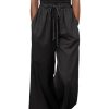 Women Linen Cotton Wide Leg Pants Drawstring Elastic High Waist Casual Palazzo Trousers with Deep Pockets