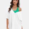 Women's Casual Oversized V Neck T-Shirts Tops Reversible Athletic Workout Crew Neck Fashion Trendy Tee