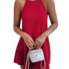 Women's Casual Sleeveless Halter Neck Flared A Line Tunic Cami Mini Dresses