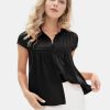 Women's 2025 Summer Cap Sleeve Tops Loose Button Down Dress Shirt Casual V Neck Pleated Textured Work Blouse