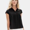Women's 2025 Summer Cap Sleeve Tops Loose Button Down Dress Shirt Casual V Neck Pleated Textured Work Blouse