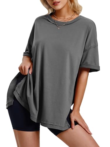 Womens Summer Oversized T Shirts 2025 Casual Short Sleeve Loose Maternity Tops Crewneck Tunic Plus Gym Workout Top