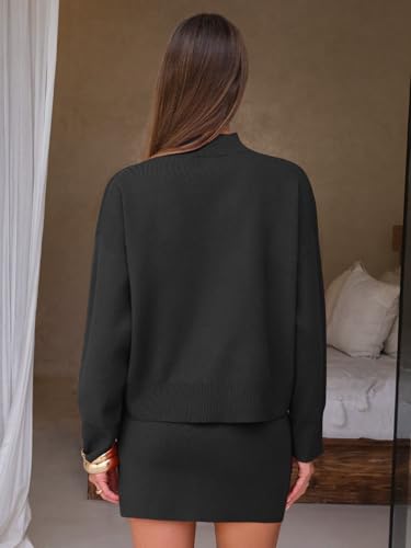 Women 2 Piece Sweater Skirt Sets Mock Neck Long Sleeve Knit Pullover Top Matching Mini Skirts Fall Winter Outfits 2025
