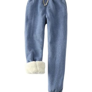Womens Sherpa Lined Sweatpants Winter Warm Fleece Joggers Casual Lounge Pants