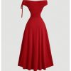 Women's Off Shoulder Short Sleeve Fit and Flare A Line Flowy Party Date Maxi Dress