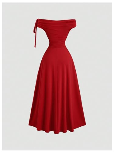 Women's Off Shoulder Short Sleeve Fit and Flare A Line Flowy Party Date Maxi Dress