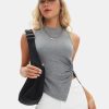 Women's Summer Sleeveless High Neck Tank Tops Sexy Twist Knot Asymmetrical Hem Shirts Going Out Top 2025