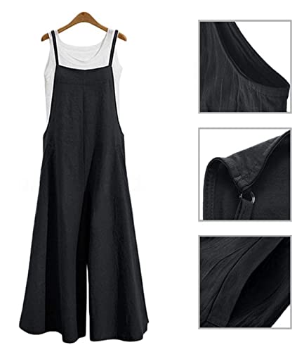 Women Casual Loose Long Bib Pants Wide Leg Jumpsuits Baggy Cotton Rompers Overalls with Pockets PZZTYP2